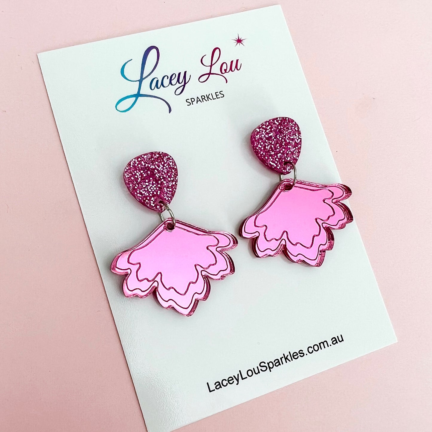 Pink Mirror Flower Dangles