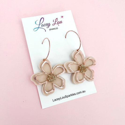 Medium Flower Acrylic Dangle Earring - Beige