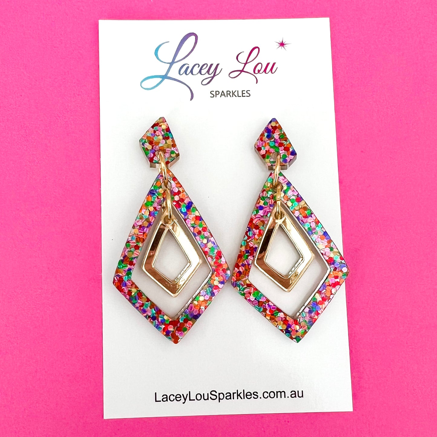 Medium Strawberry Confetti Abstract Dangle Acrylic Earrings