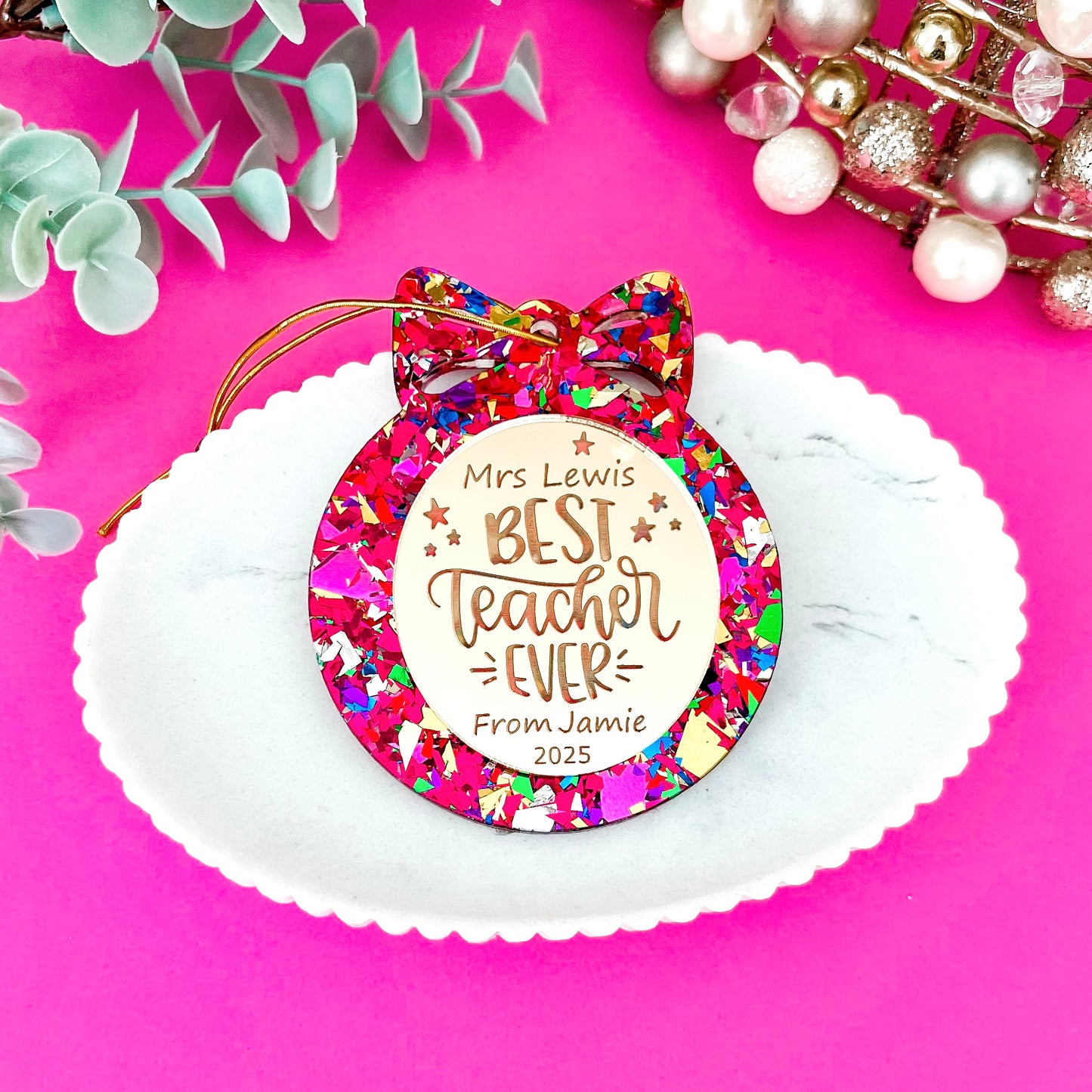 Red Personalised Teacher Christmas Bauble **PRE-ORDER** 2025