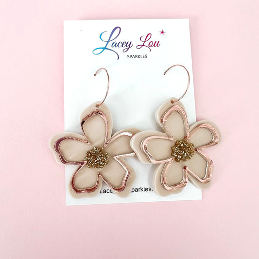 Extra Large Flower Acrylic Dangle Earring - Beige