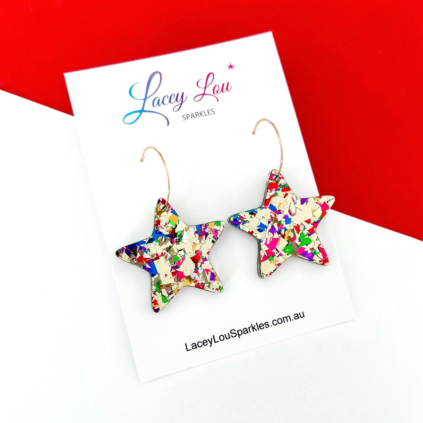 Glitter Christmas Star Hoop Earrings - Party Gold