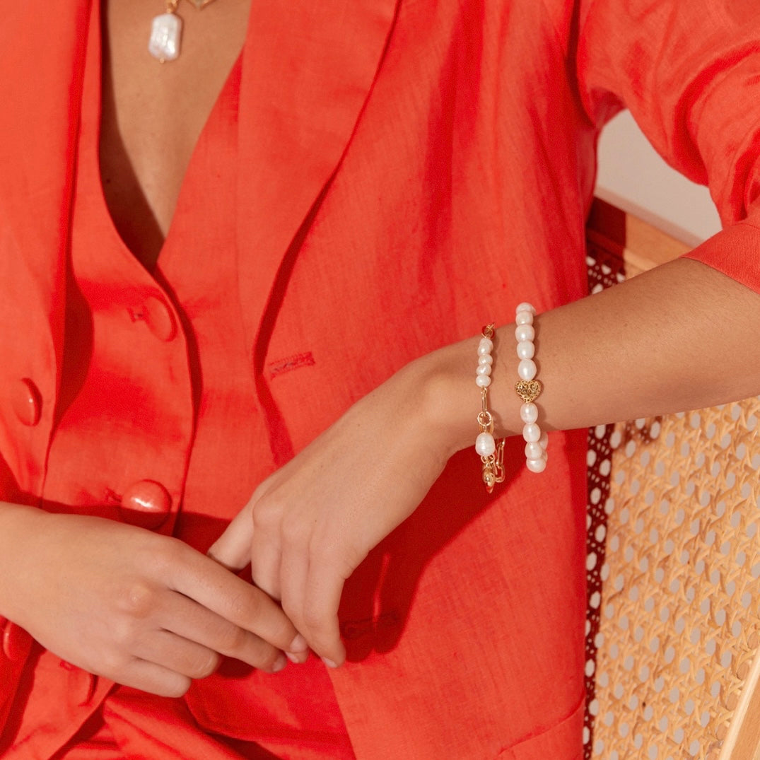Shelly Elastic Pearl Elastic Bracelet - Gold