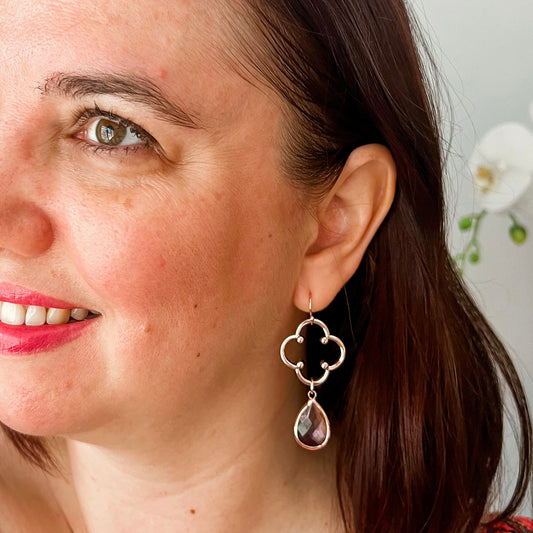 Camilla Pink Drop Earrings in Rose Gold
