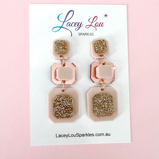 Stacked Beige and Gold Acrylic Dangle Earring