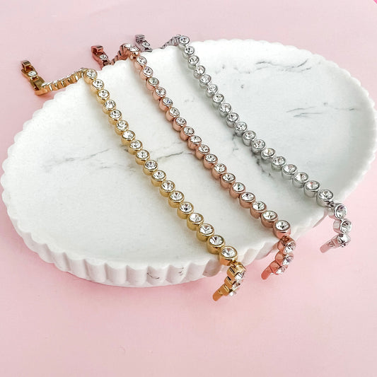 Gold Tennis Bracelet with Swarovski Crystals