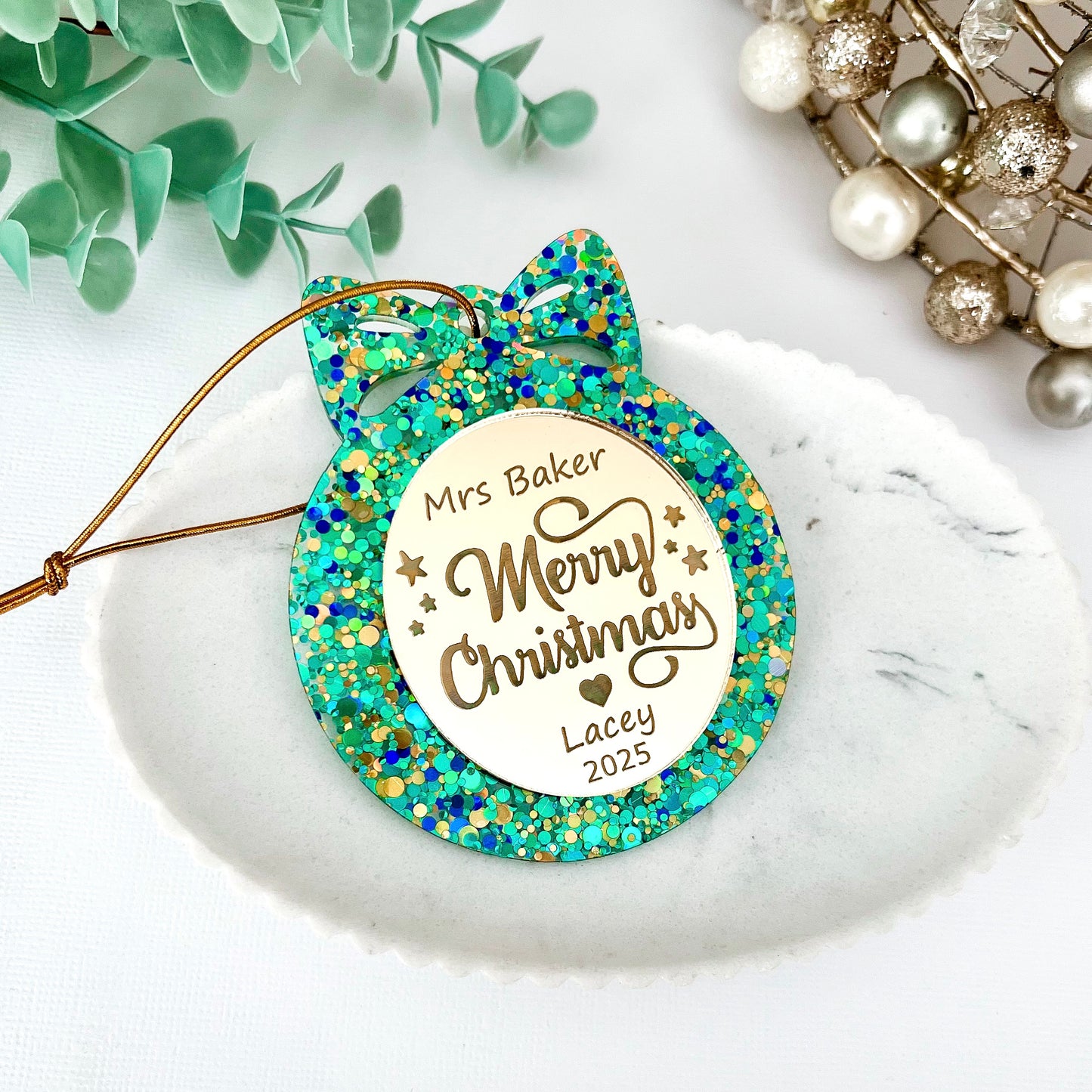 Aqua Personalised Teacher Christmas Bauble **PRE-ORDER** 2025