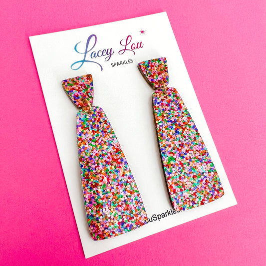 Extra Long Strawberry Confetti Statement Acrylic Earrings