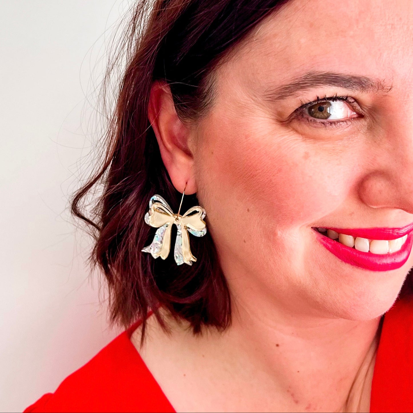 Elegant Gold/Silver Double Bow Christmas Hoop Earrings