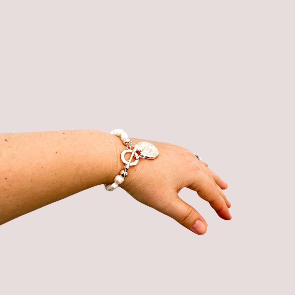 Coin Pearl Bracelet - Ivory / Rose Gold