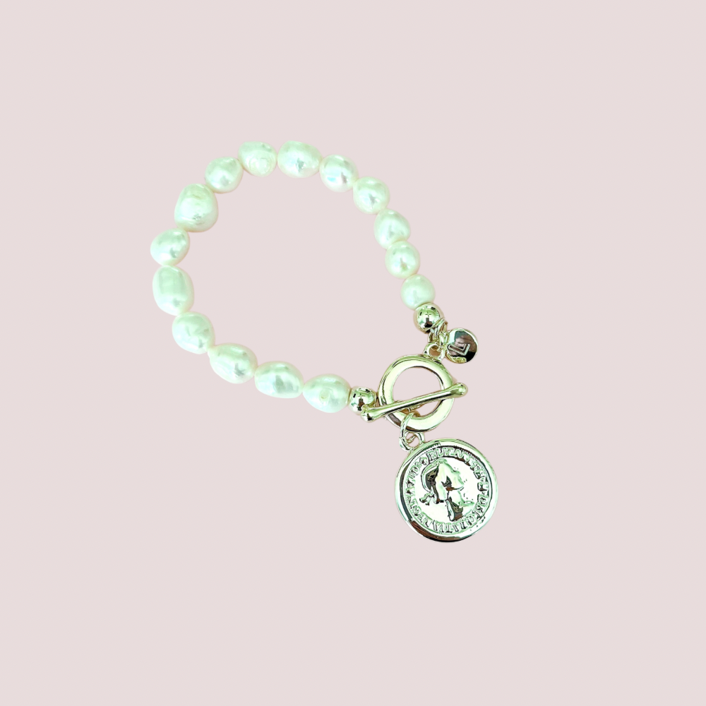 Coin Pearl Bracelet - Ivory / Light Gold