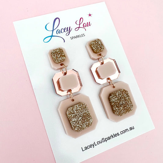 Stacked Beige and Gold Acrylic Dangle Earring
