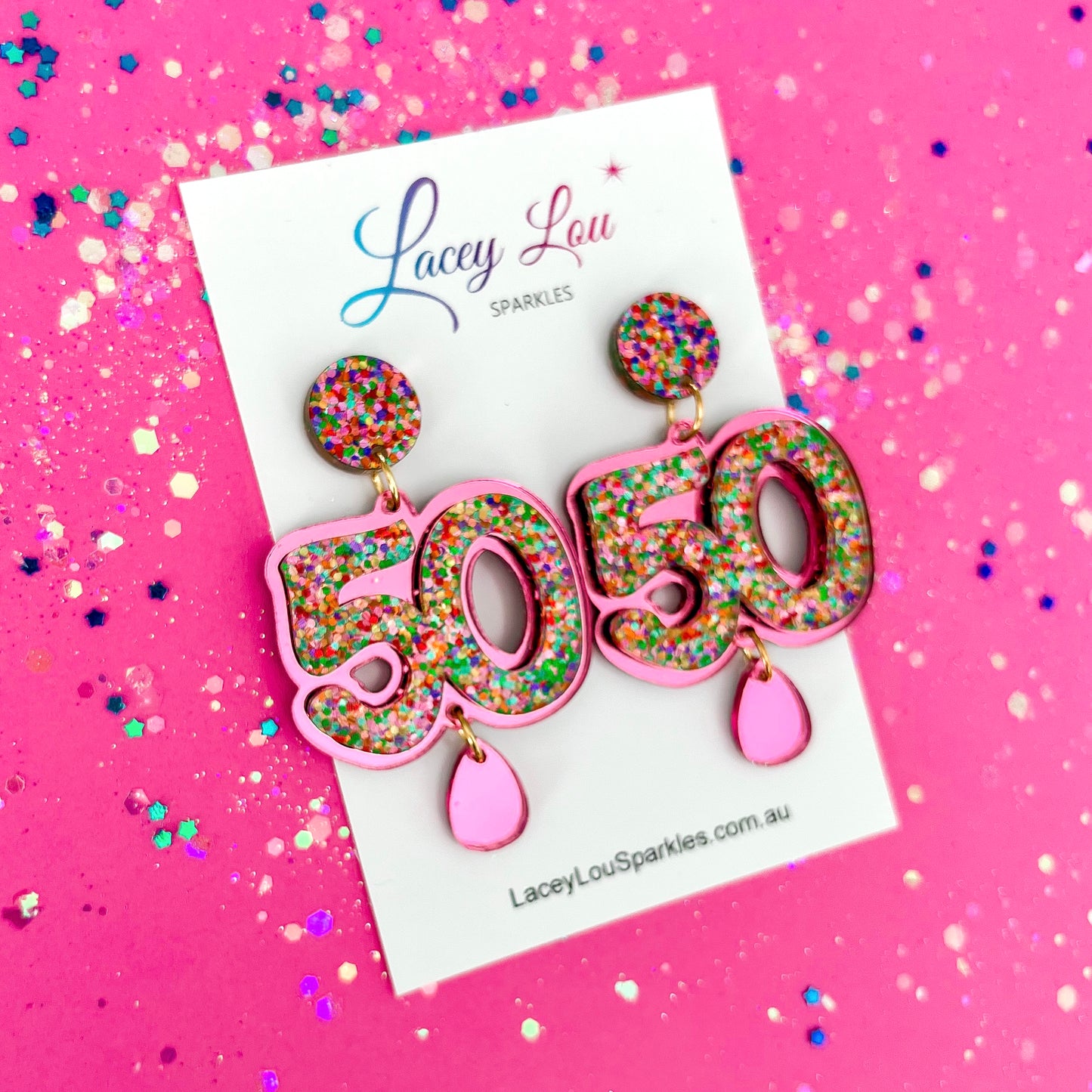 50th Birthday Statement Acrylic Earrings - Confetti