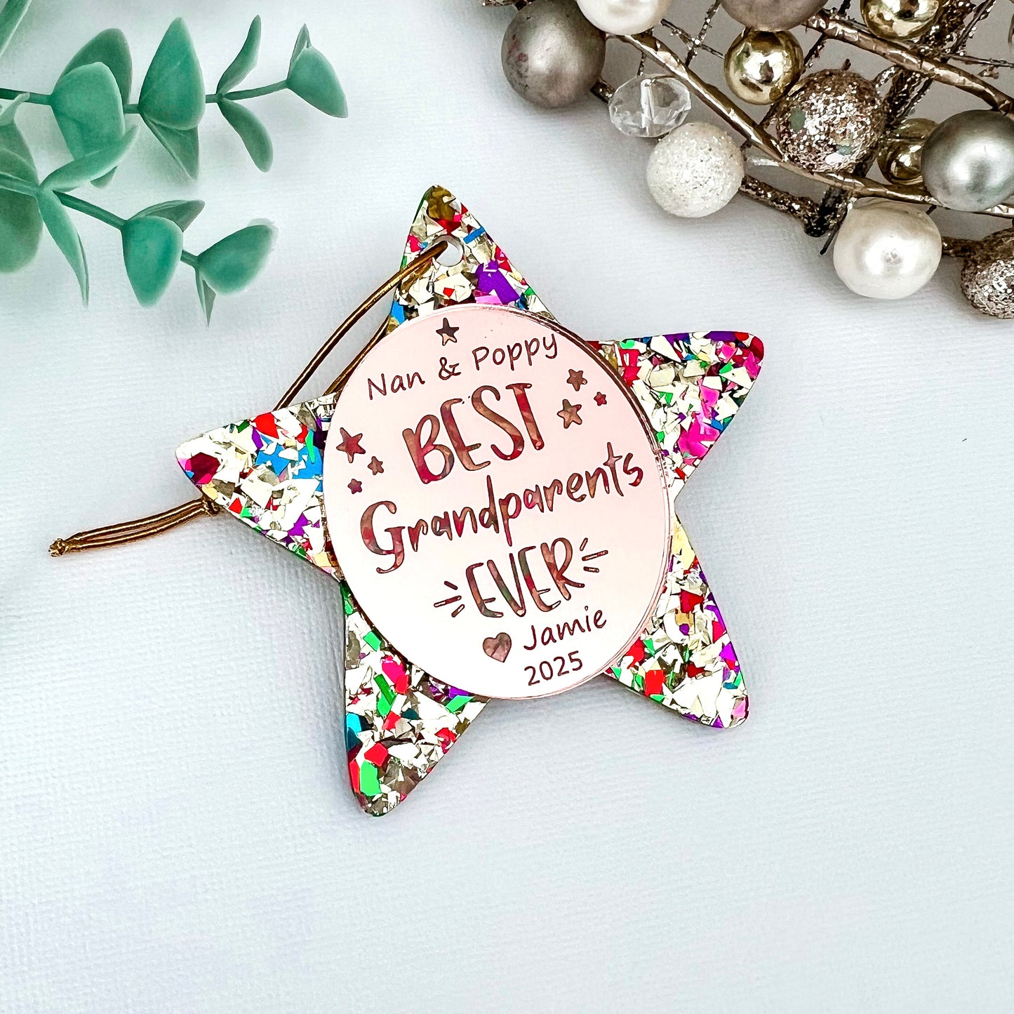 Gold “Best Grandparent Ever” Personalised Christmas Ornament **PRE-ORDER** 2025