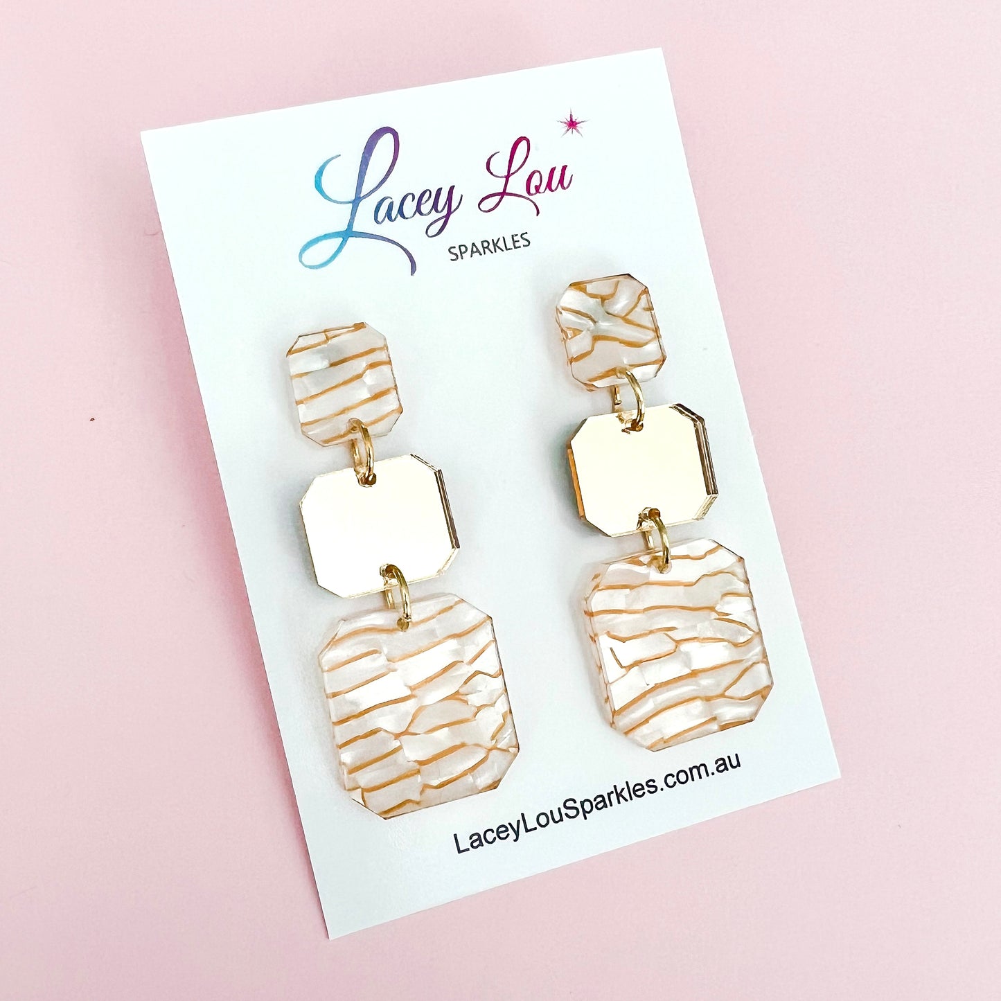 White and Gold Tiger Statement Acrylic Dangle Earring