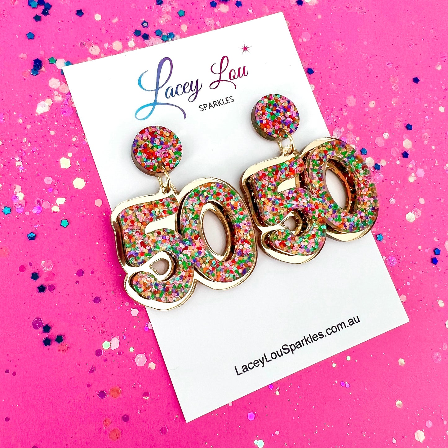 50th Birthday Statement Acrylic Earrings - Confetti