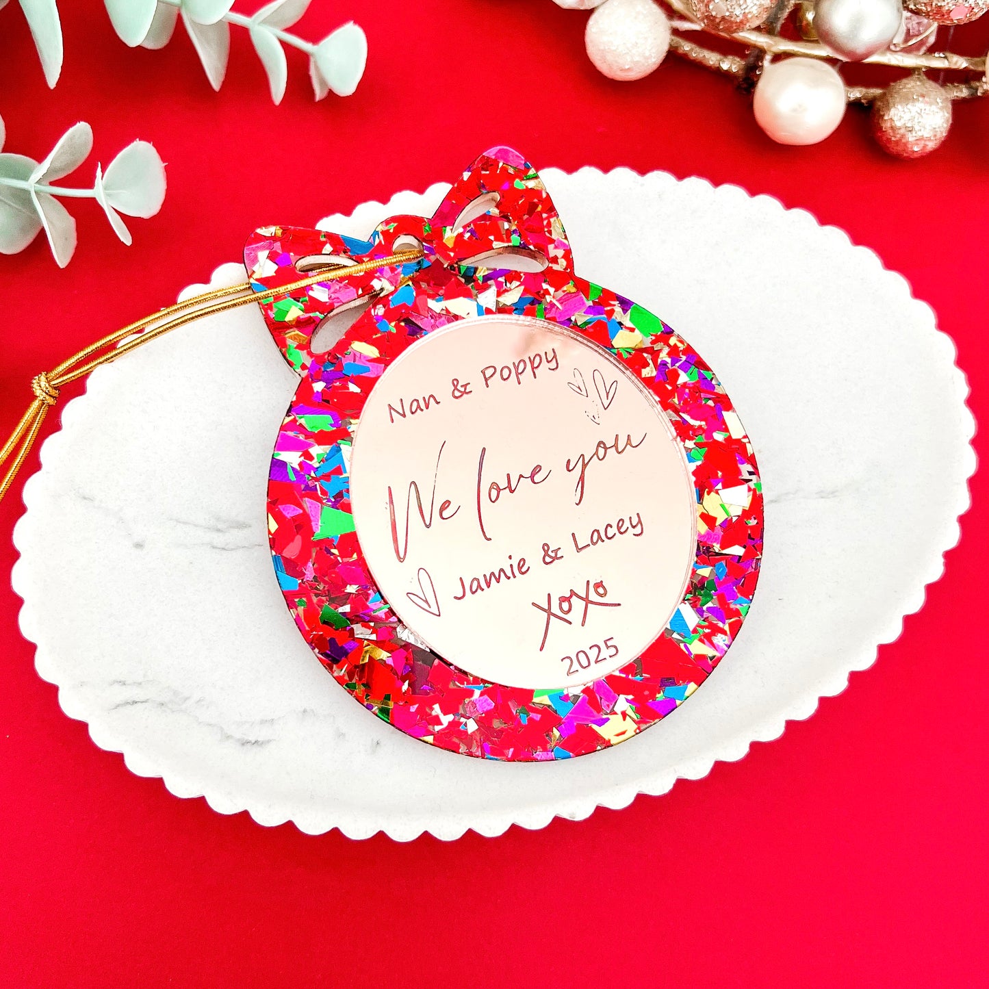 Red Grandparent "Love you" Personalised Christmas Ornament **PRE-ORDER** 2025