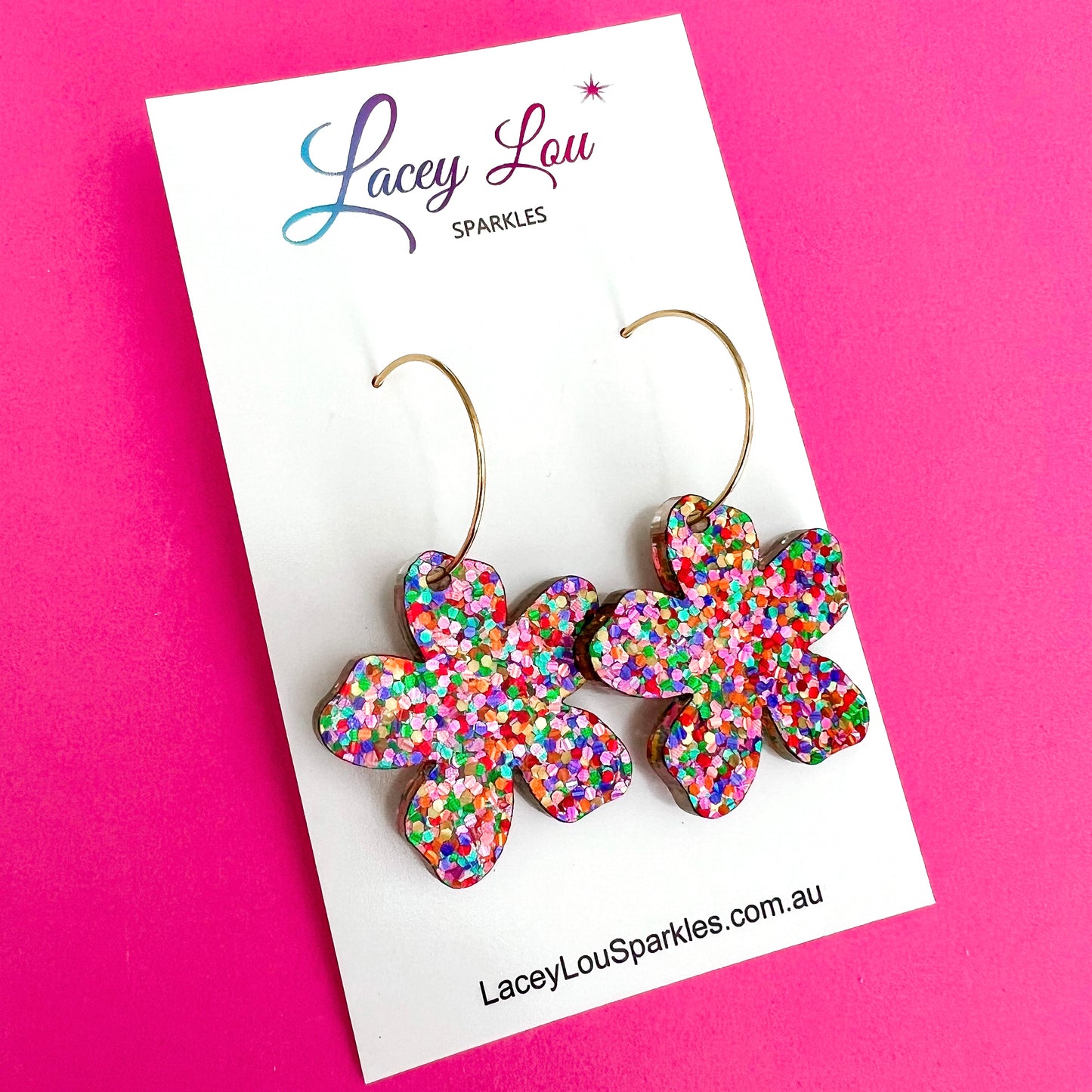 Strawberry Confetti Acrylic Flower Hoop Dangles