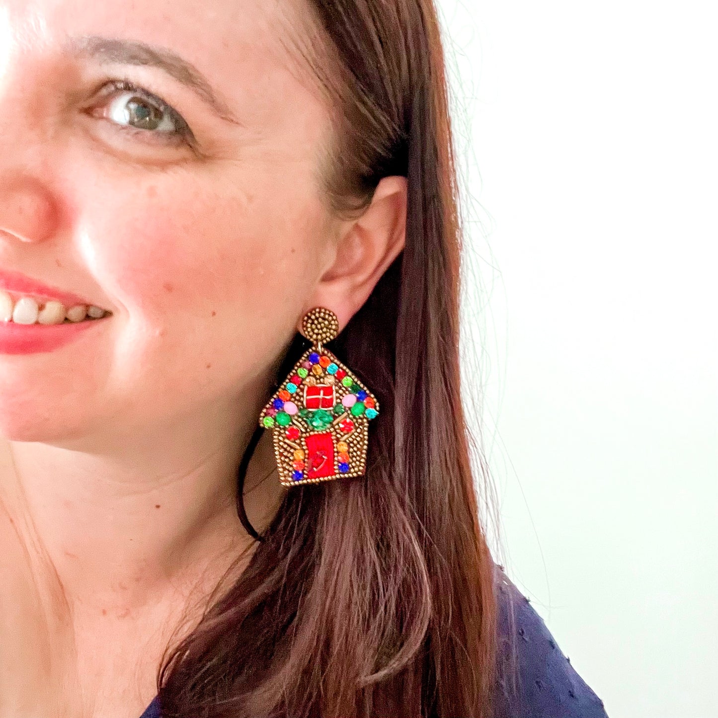 Beaded Gingerbread House Earrings