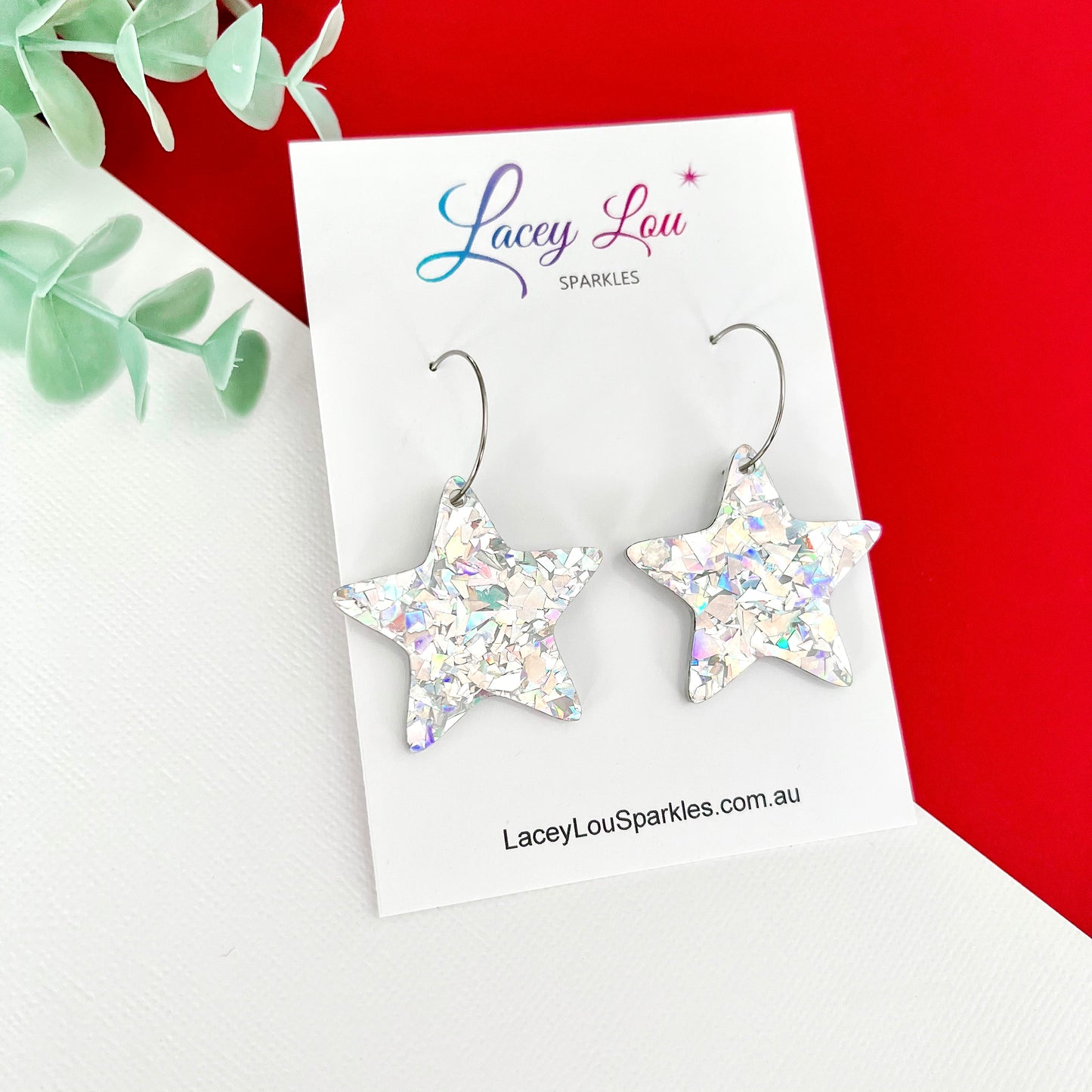 Glitter Christmas Star Hoop Earrings - Silver
