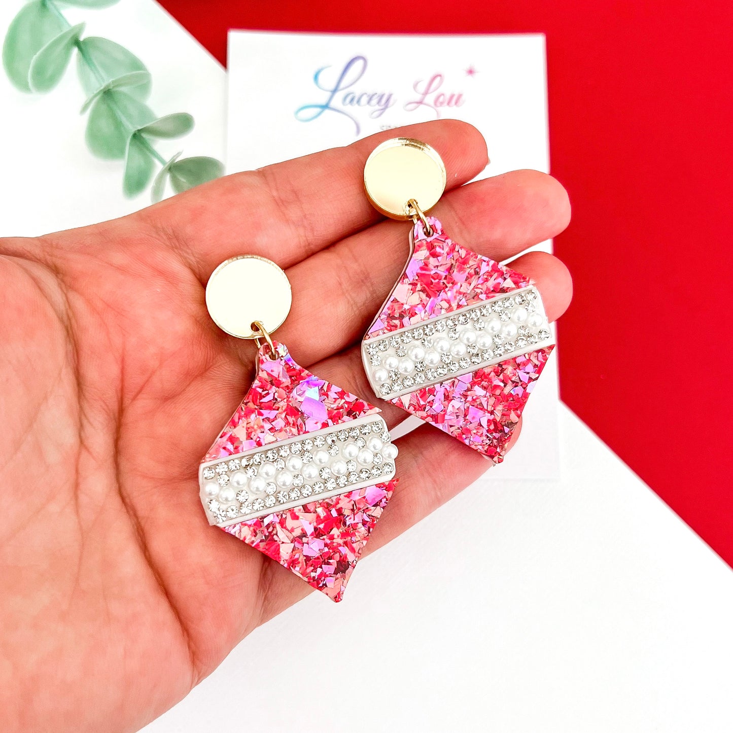 ‘Oh So Glamorous’ Statement Christmas Earrings - Rose Glitter