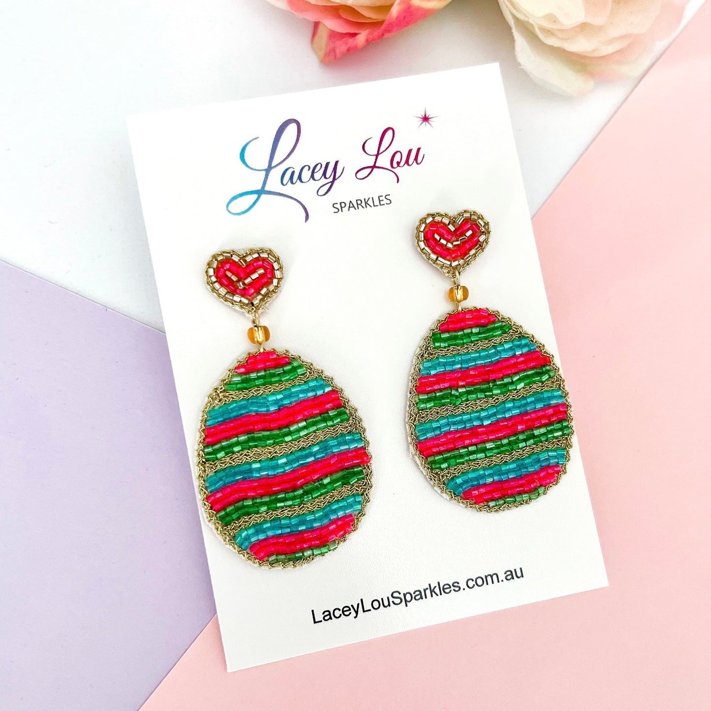 Beaded Bright Easter Egg Earrings