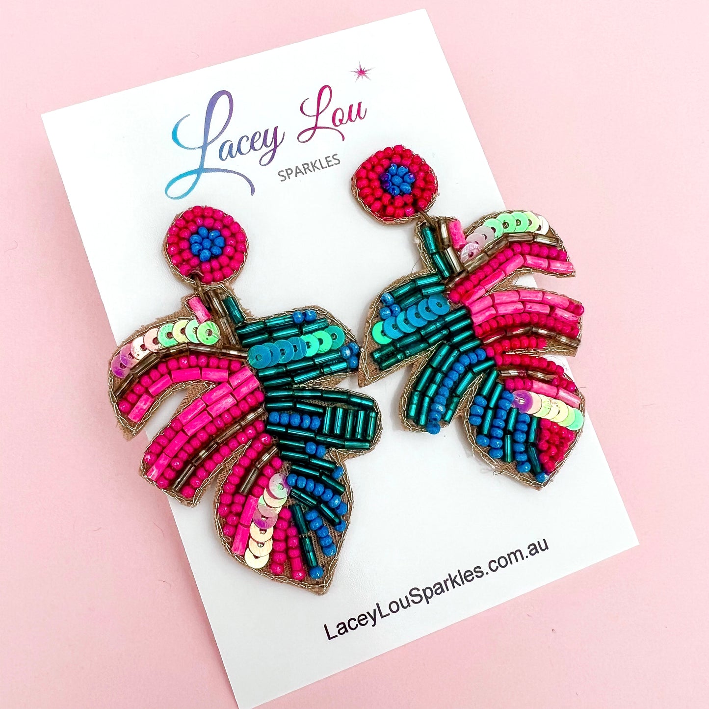Colourful Beaded Monstera Dangles