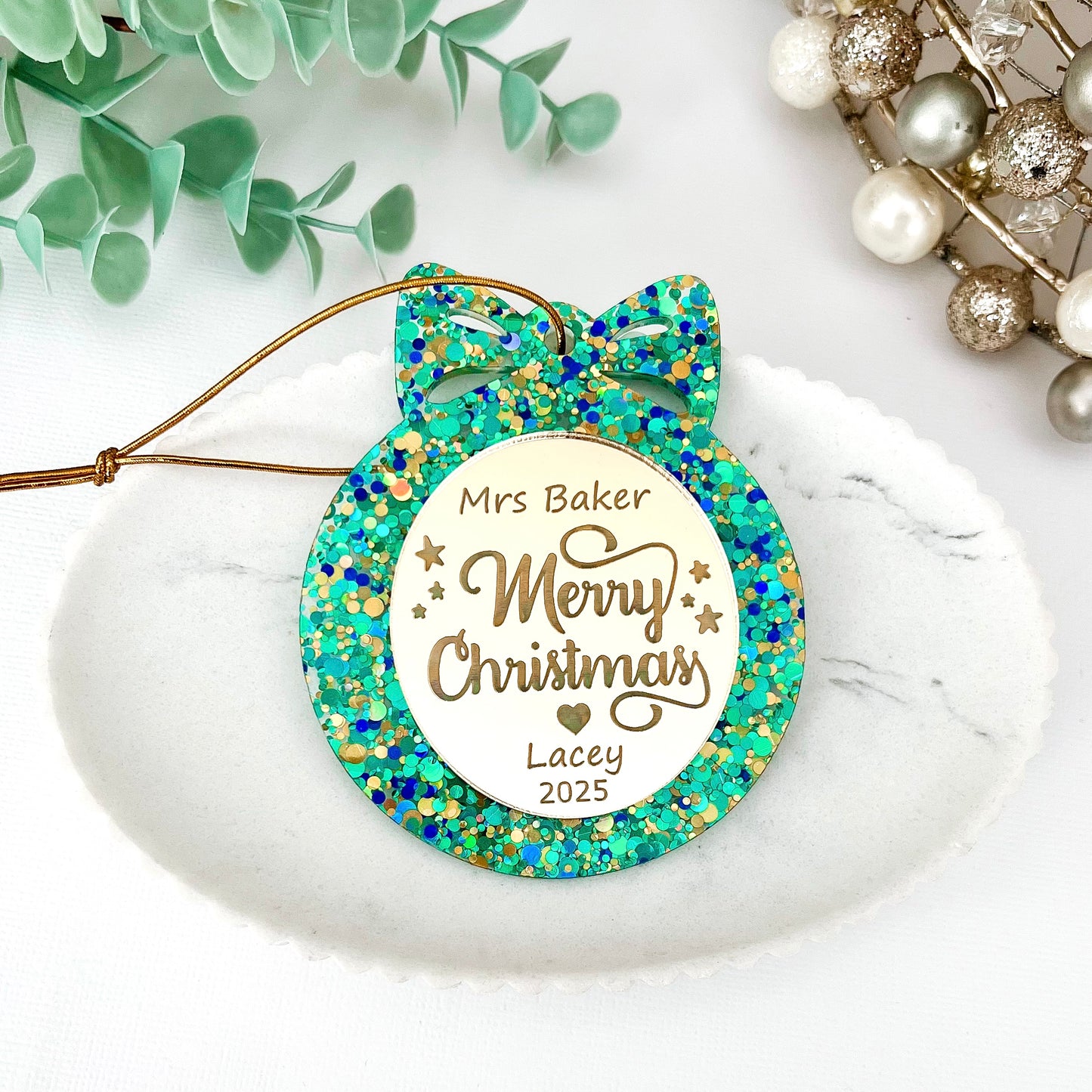 Aqua Personalised Teacher Christmas Bauble **PRE-ORDER** 2025