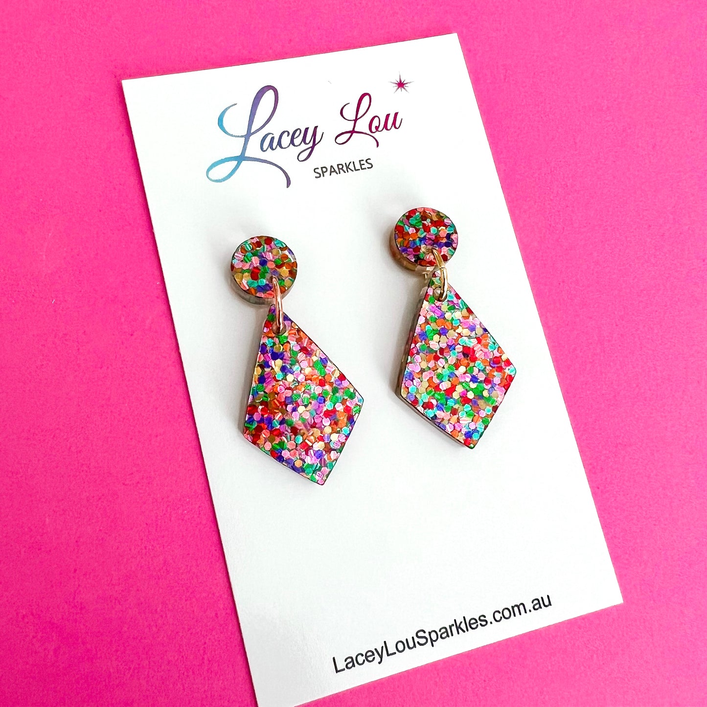 Small Abstract Dangle - Strawberry Confetti Acrylic Earrings