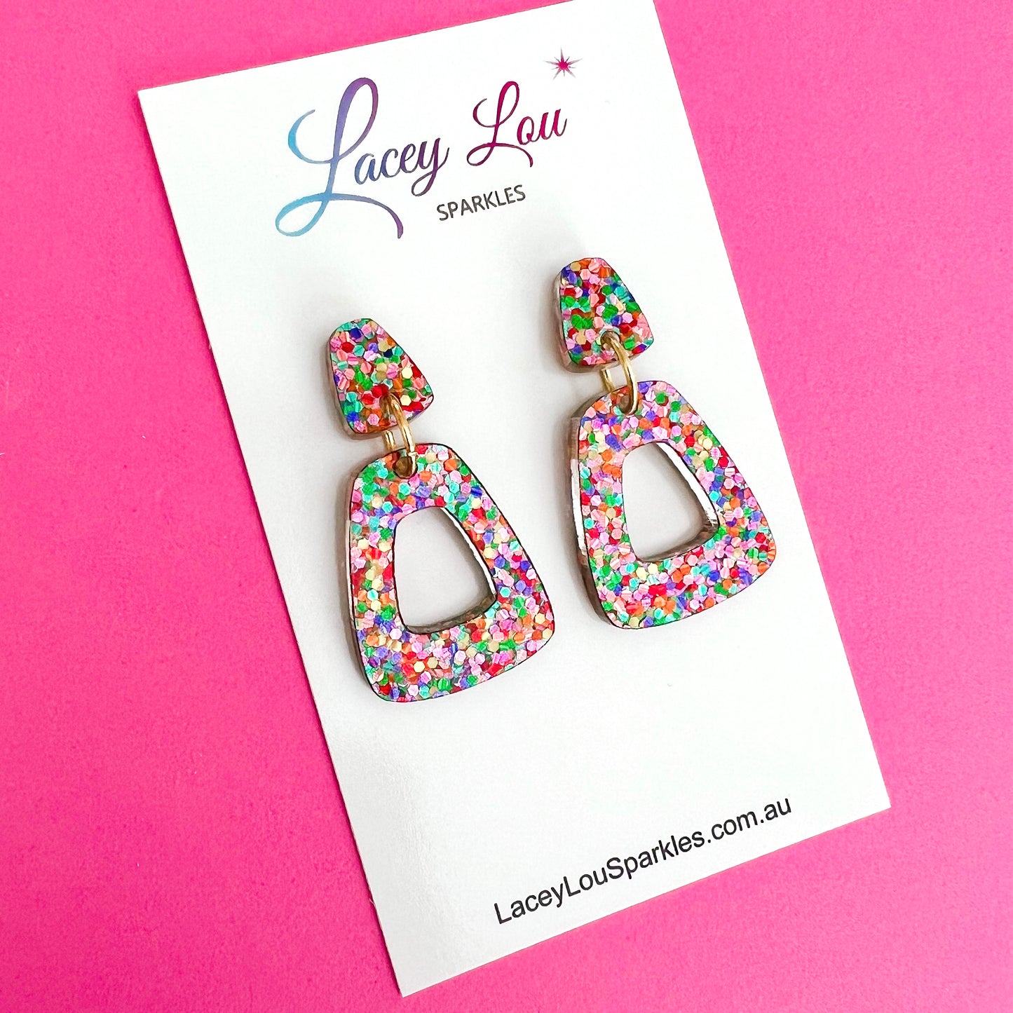 Small Open Teardrop Dangle - Strawberry Confetti Acrylic Earrings