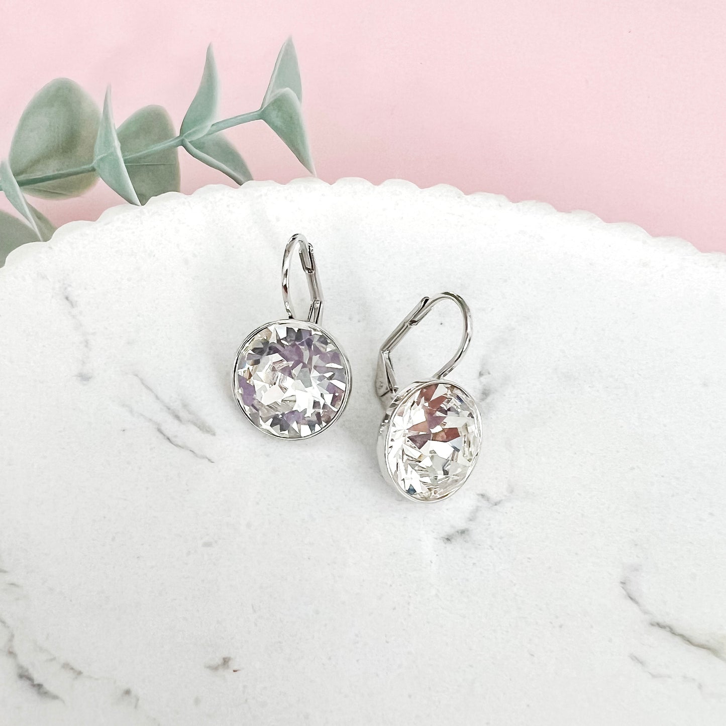 Crystal Bella Dangle Earrings - 13mm Clear (Silver)