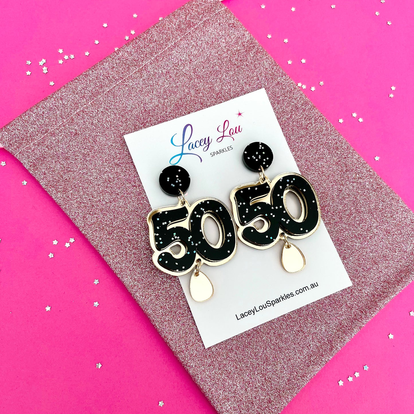 50th Birthday Statement Acrylic Earrings - Black