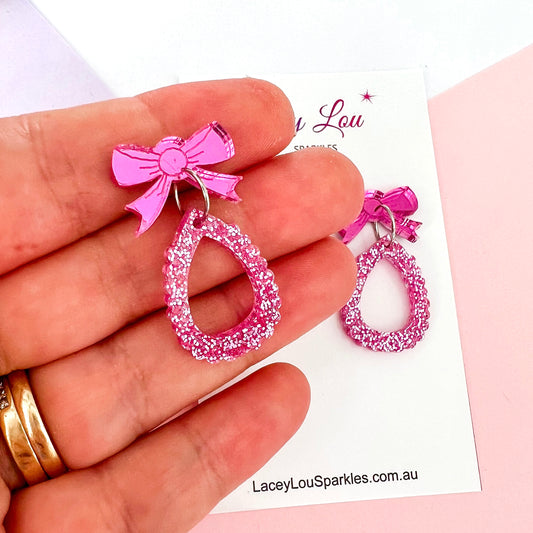 Small Pink Open Teardrop Acrylic Dangle