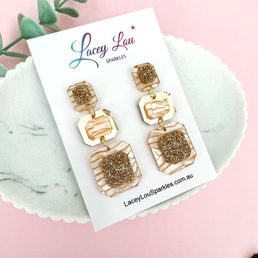 White and Gold Tiger Statement Acrylic Dangle Earring