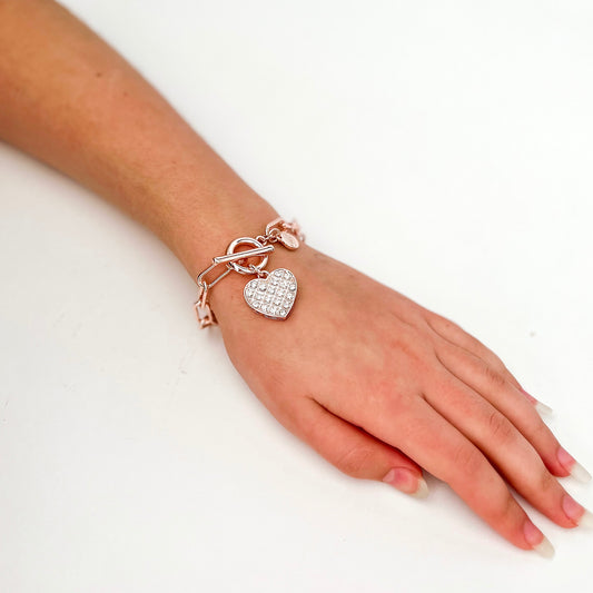 Dianne Chain Link Bracelet with Rhinestone Heart Charm