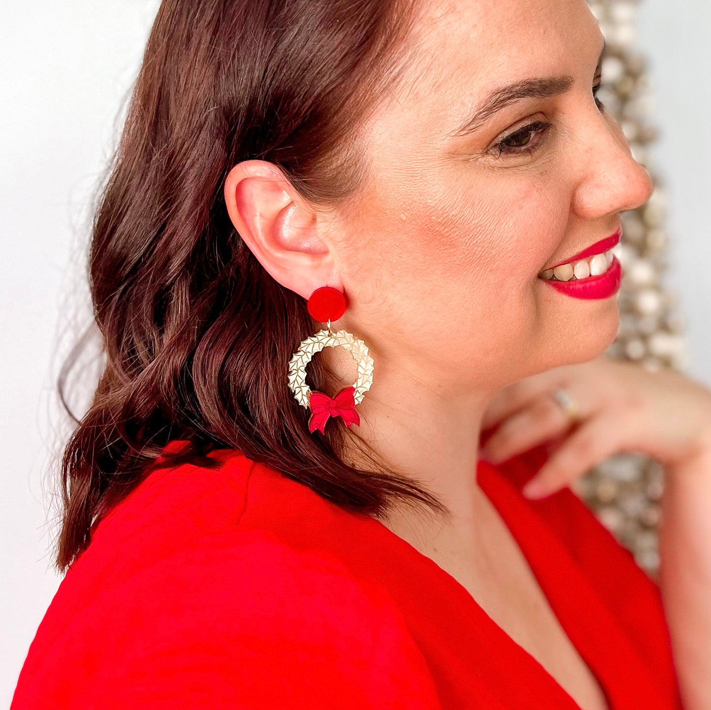 Christmas Wreath Earrings - Green/Red