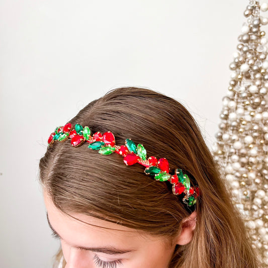 Red & Green Rhinestone Christmas Headband