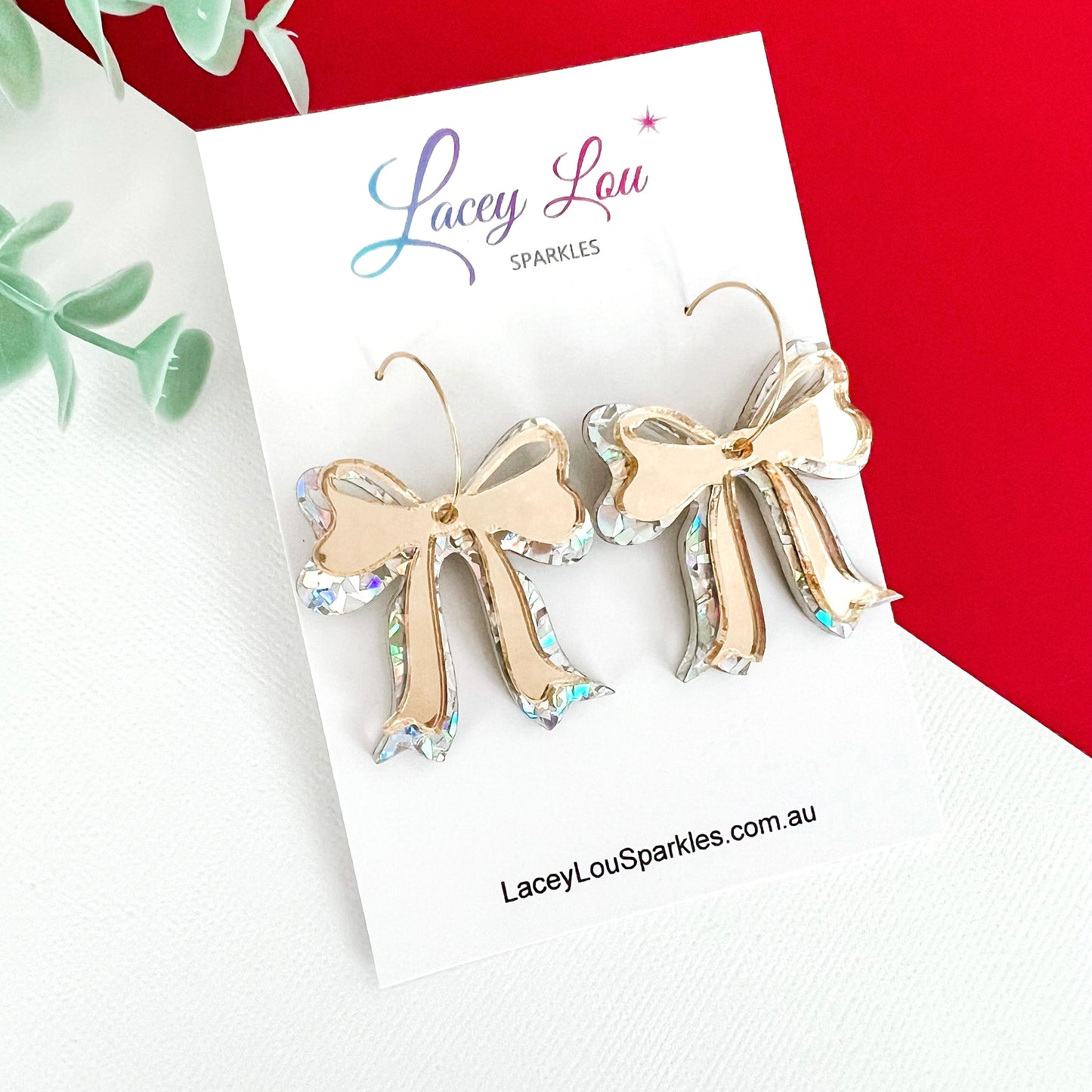 Elegant Gold/Silver Double Bow Christmas Hoop Earrings