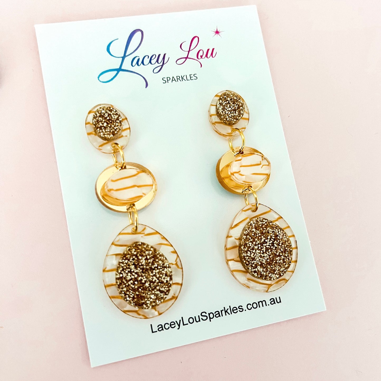 White and Gold Tiger Statement Acrylic Dangle Earring