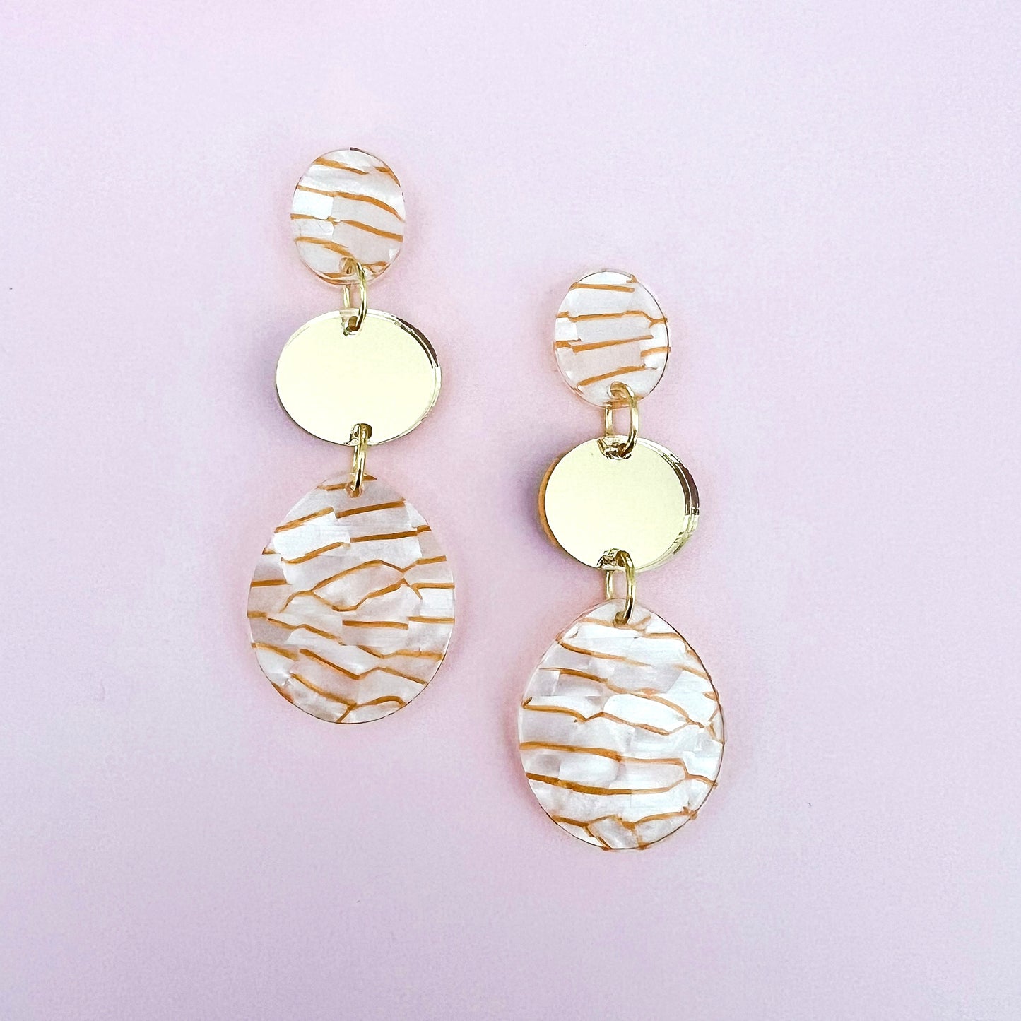 White and Gold Tiger Statement Acrylic Dangle Earring