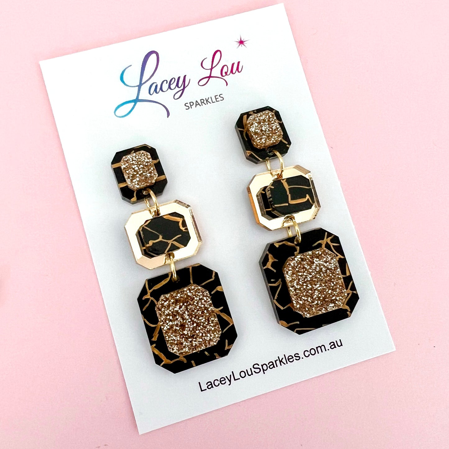 Black and Gold Tiger Statement Acrylic Dangle Earring