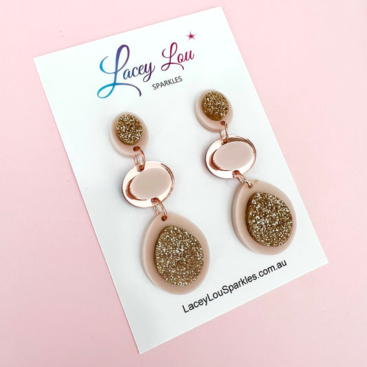 Beige and Gold Acrylic Dangle Earring