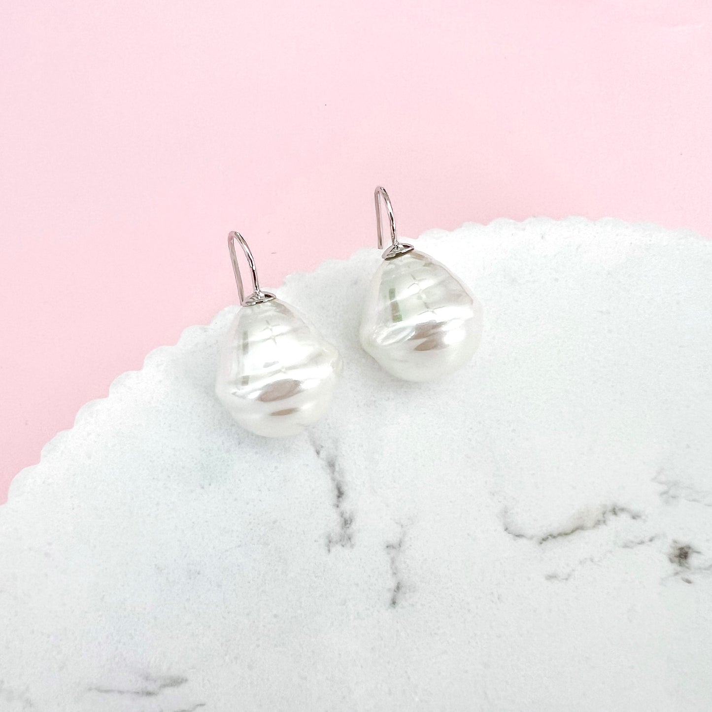 Large Spanish Pearl Earrings - Ivory / Silver