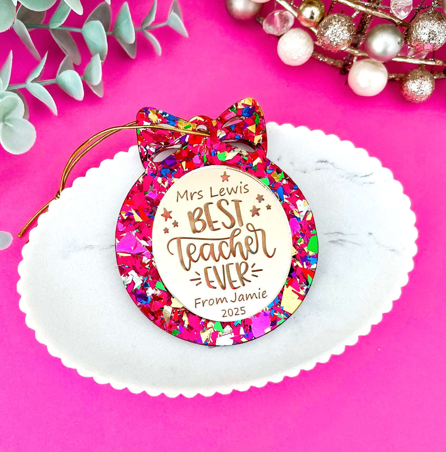 Aqua Personalised Teacher Christmas Bauble **PRE-ORDER** 2025