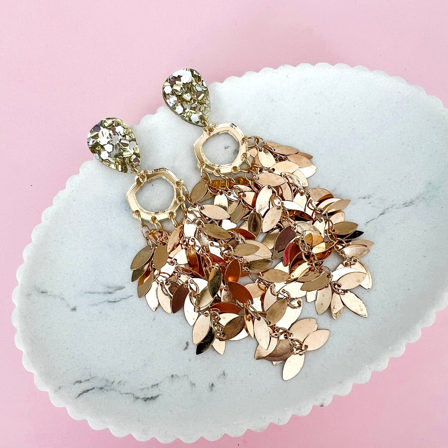 Gold Sequin Fever Statement Dangles