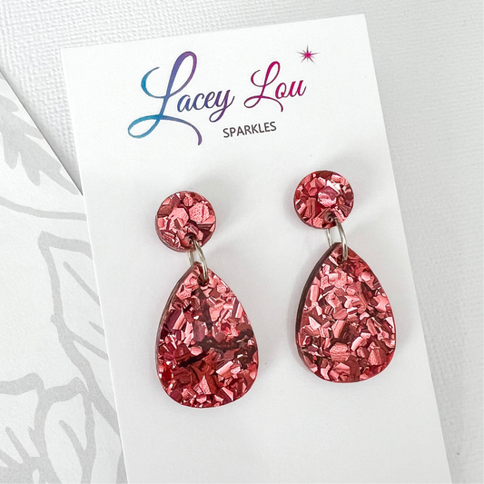 Small Teardrop Dangle - Rose Gold Acrylic Earrings