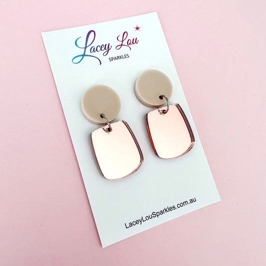 Small Beige & Rose Gold Acrylic Dangle Earring