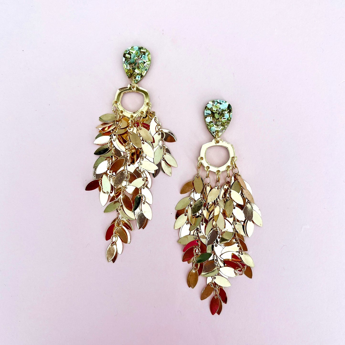 Gold Sequin Fever Statement Dangles