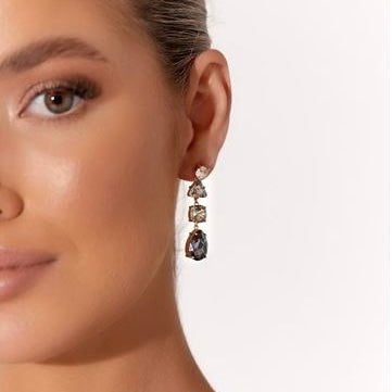 Ombré Rhinestone Dangle Earrings - Grey