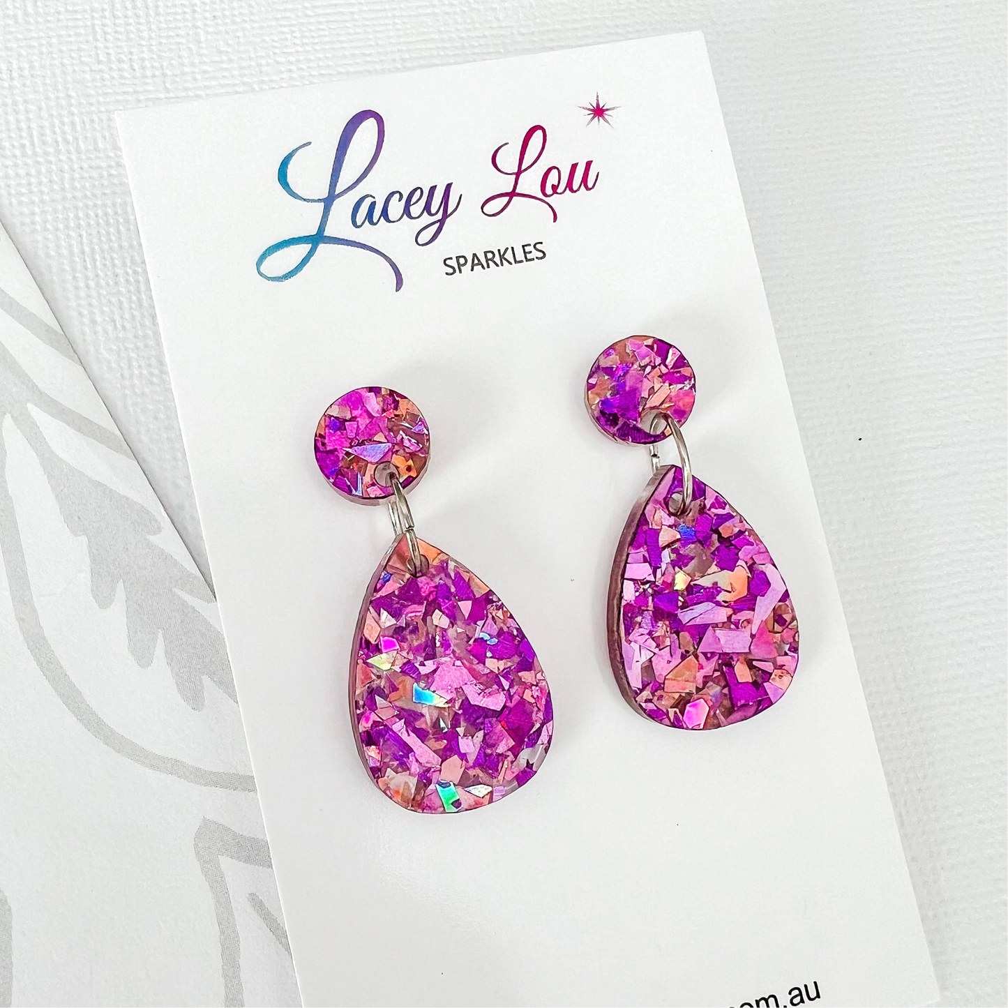 Small Teardrop Dangle - Unicorn Pink Glitter Acrylic Earrings